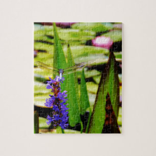 Dragonfly lotus och lila Blommor Pussel