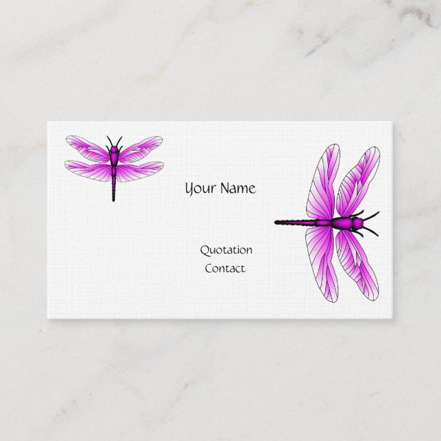 Dragonfly Magenta Affärskort Linen Papper Visitkort (Framsida)