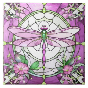 Dragonfly Magenta Rosa och vitt glasaktigt glas Kakelplatta