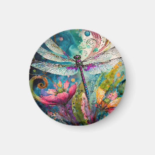 Dragonfly Magnet bläck och Pen Watercolor Dragonfl