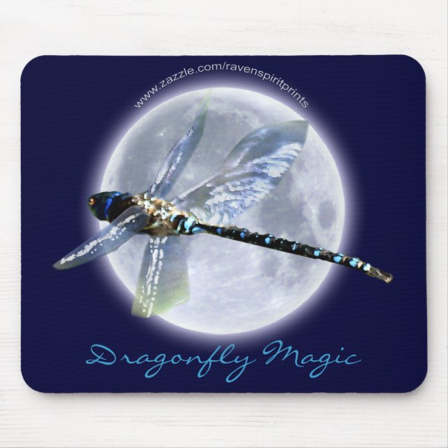 DRAGONFLY & MÅNE Fantasy Art Mousemat Musmatta (Framsidan)