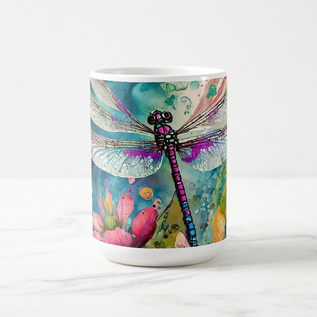 Dragonfly med bläck och Pen Watercolor Kaffemugg (Center)