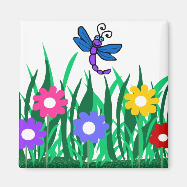 Dragonfly med blommagnet magnet (Framsidan)