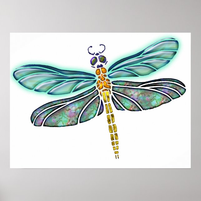 Dragonfly med fastfärgat glas och Snäcka av balon Poster (Framsidan)