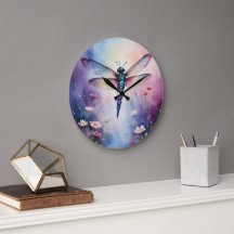Dragonfly med Flowers Lila Watercolor