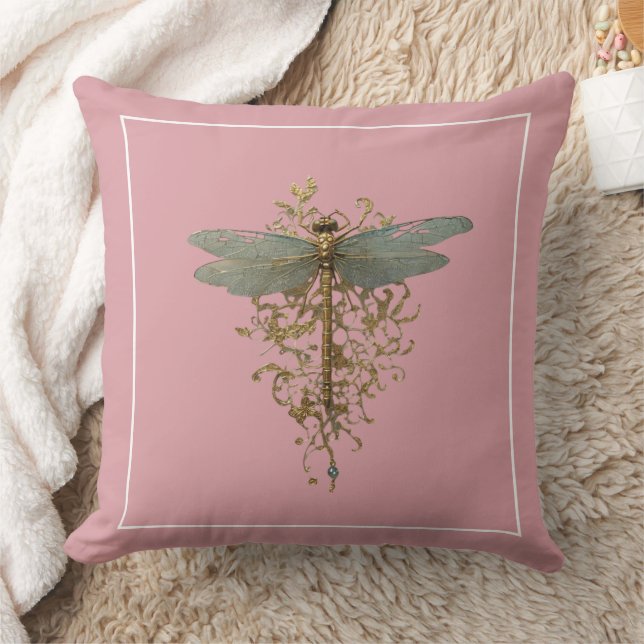 Dragonfly med Guld Filigree White Gräns Kudde (Filt)