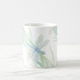 Dragonfly med vattenfärg i Mjuka blåsor och Grönt  Kaffemugg