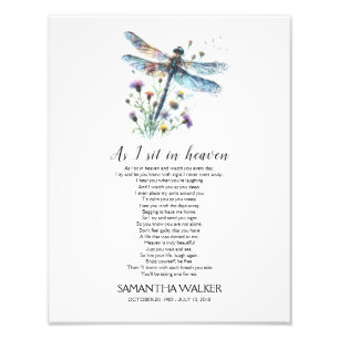 Dragonfly medan jag sitter i Dikt heaven-skylt Fototryck