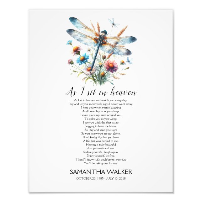 Dragonfly medan jag sitter i Dikt heaven-skylt Fototryck (Framsidan)