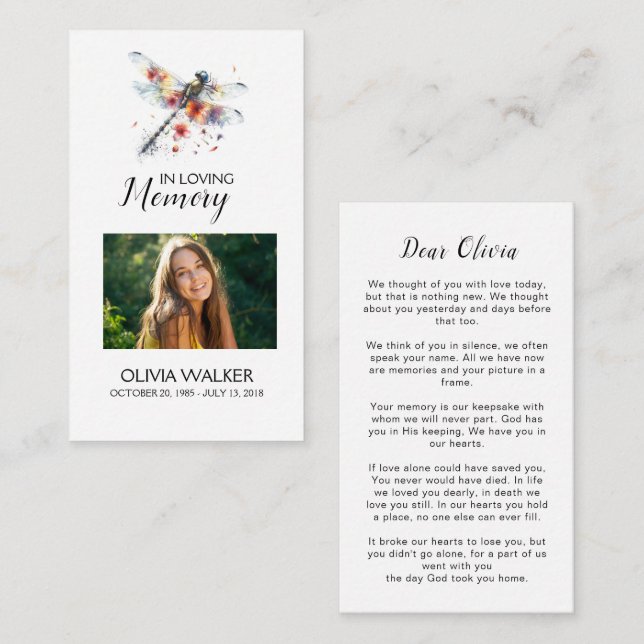 Dragonfly Memorial Dikt Funeral Prayer Card Tilläggskort (Fram/baksida)