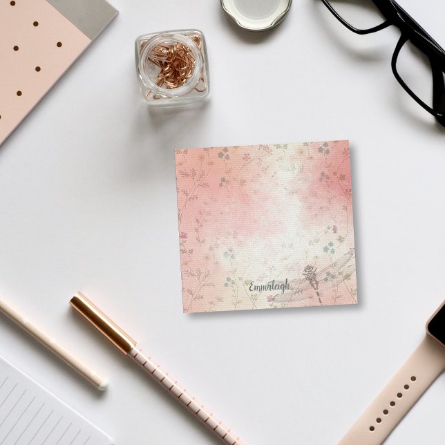 Dragonfly Monogram, vattenfärgad Blommigt | Grönt  Post-it Block (Skapare uppladdad)