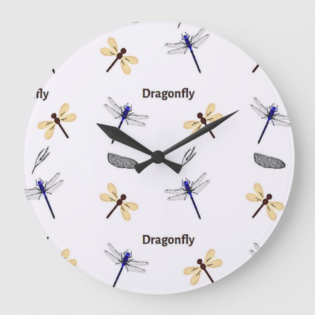 Dragonfly mönster på vitt stor klocka (Framsida)