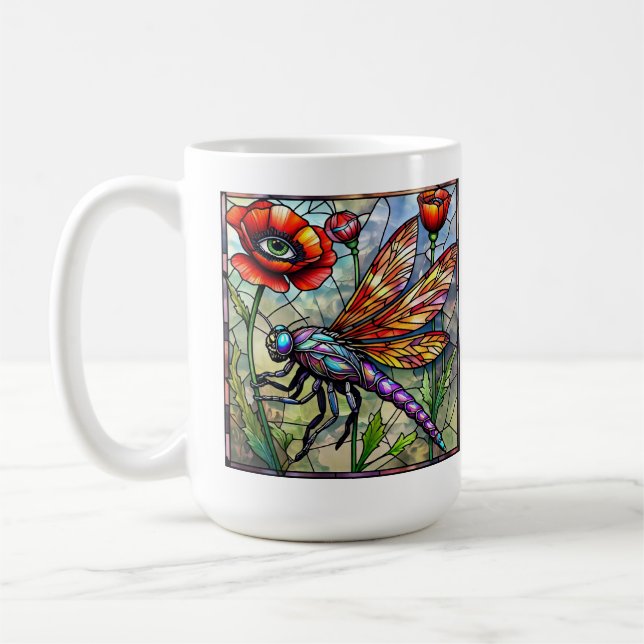 Dragonfly mosaic nedfläckad glass vibrating poppy  kaffemugg (Vänster)