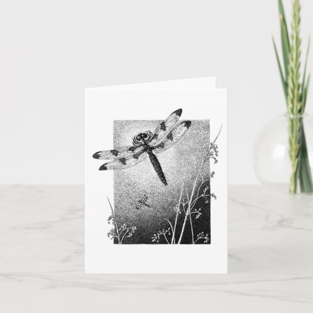 Dragonfly Note Card - svartvitt Kort (Framsida)