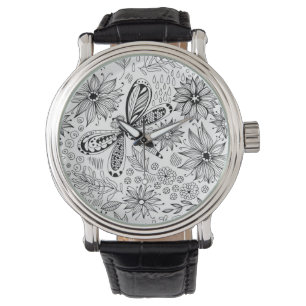 Dragonfly och blomdodle armbandsur