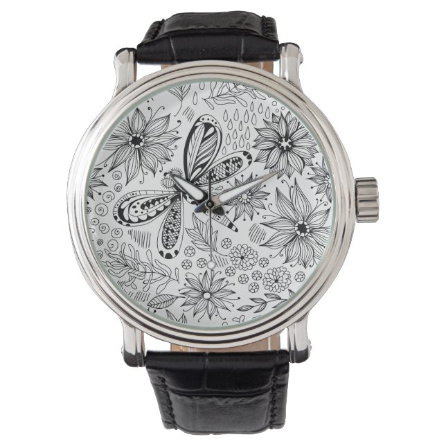 Dragonfly och blomdodle armbandsur (Framsida)