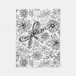 Dragonfly och blomdodle fleecefilt