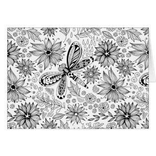 Dragonfly och blomdodle hälsningskort