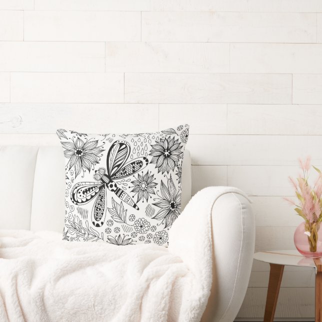 Dragonfly och blomdodle kudde (Soffa)