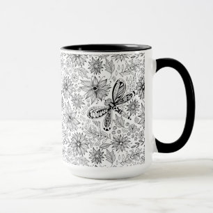 Dragonfly och blomdodle mugg