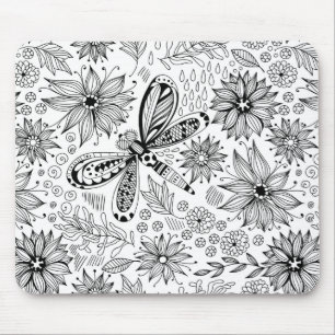 Dragonfly och blomdodle musmatta