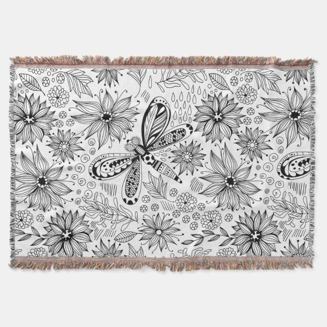 Dragonfly och blomdodle mysfilt (Framsidan)