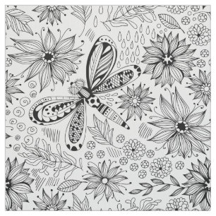 Dragonfly och blomdodle tyg