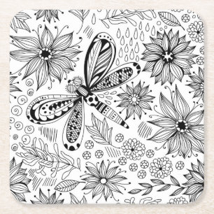 Dragonfly och blomdodle underlägg papper kvadrat