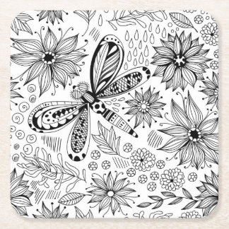 Dragonfly och blomdodle underlägg papper kvadrat