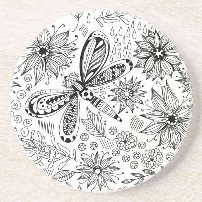 Dragonfly och blomdodle underlägg sandsten (Framsidan)