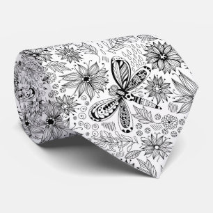 Dragonfly och blommor, doodle tie slips