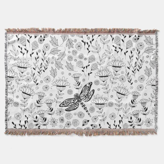 Dragonfly och blommor filt (Framsidan)