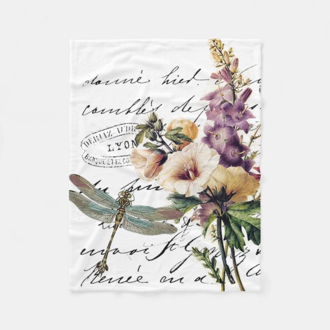 Dragonfly och blommor fleecefilt (Framsidan)