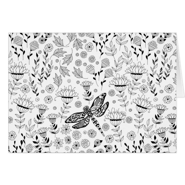 Dragonfly och blommor hälsningskort (Framsidan Horizontal)