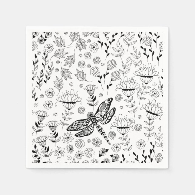 Dragonfly och blommor pappersservett (Framsidan)