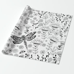 Dragonfly och blommor presentpapper