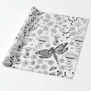 Dragonfly och blommor presentpapper