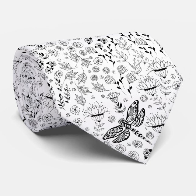 Dragonfly och blommor slips (Rullad)