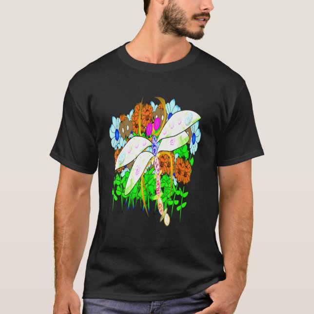 Dragonfly och blommor t shirt (Framsida)