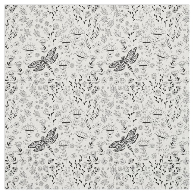 Dragonfly och blommor tyg (Provkarta)