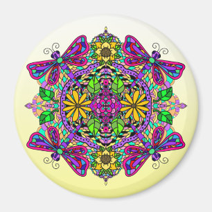 Dragonfly och Flowers Mandala Magnet