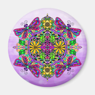 Dragonfly och Flowers Mandala Magnet