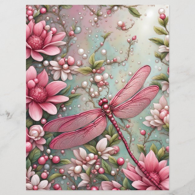 Dragonfly och Flowers Skrapbokning Papper (Framsida)