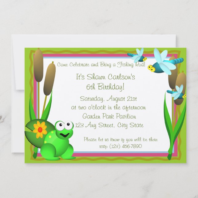 Dragonfly och Frog/ Birthday Inbjudningar (Framsida)