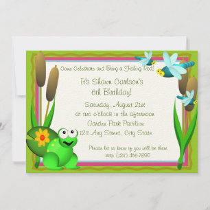 Dragonfly och Frog/ Birthday Inbjudningar