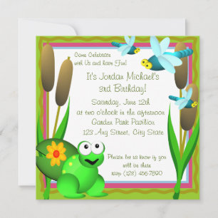 Dragonfly och Frog/ Birthday Inbjudningar