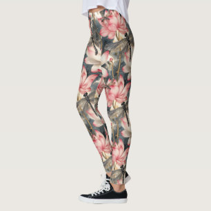 Dragonfly och Ljus rosa Lotus Design Leggings