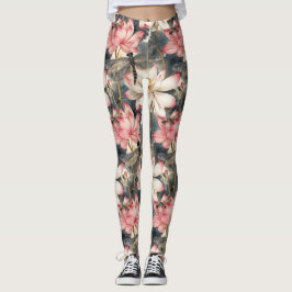 Dragonfly och Ljus rosa Lotus Design Leggings