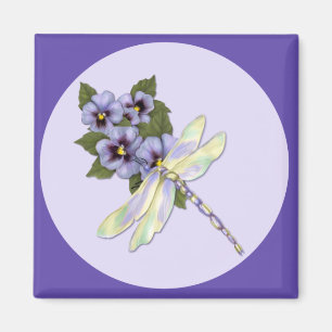 Dragonfly och Pansies Magnet