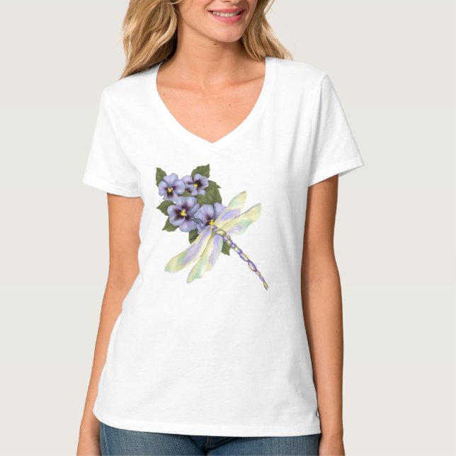 Dragonfly och Pansies T-shirt (Framsida)